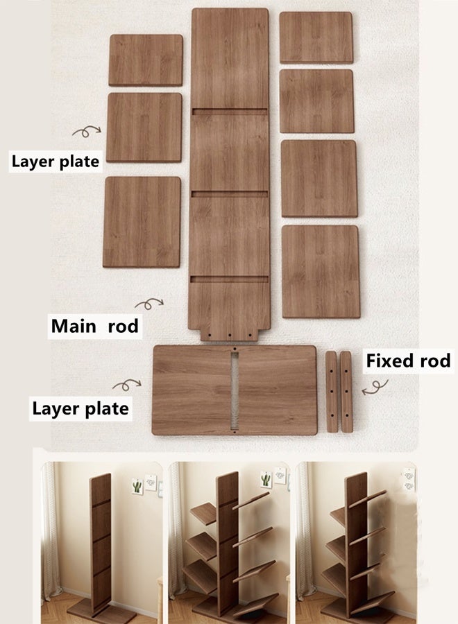 Kutis 8-Tier Bookshelf Tree Bookshelf Corner Bookshelf  Wooden  Shelving For Living Room Bedroom Home Office Brown 50 x 30 x 121 cm - Image 4