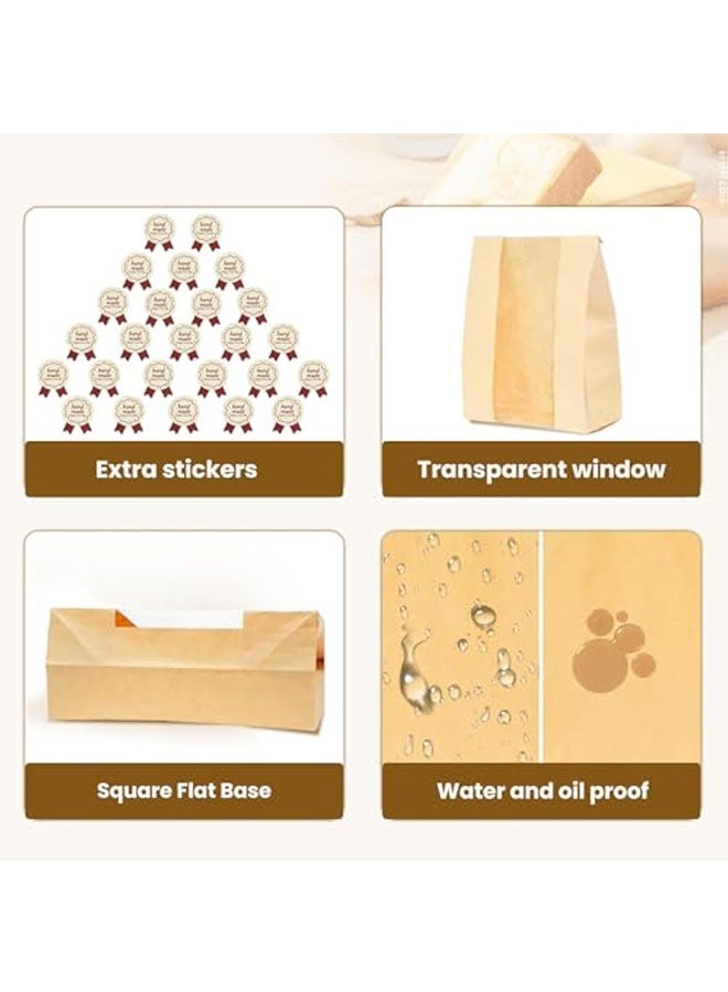 50 Pcs Bread Bags for Homemade Bread, Sourdough Paper With Window, 13.7x8.2x3.7in A Large Bakery Bags Used for Storage Cookies & Snacks, 50 Cute Sealing Stickers With Ties - Image 3