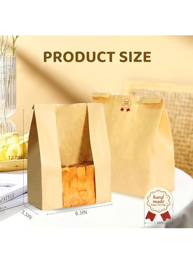 50 Pcs Bread Bags for Homemade Bread, Sourdough Paper With Window, 13.7x8.2x3.7in A Large Bakery Bags Used for Storage Cookies & Snacks, 50 Cute Sealing Stickers With Ties - Image 2