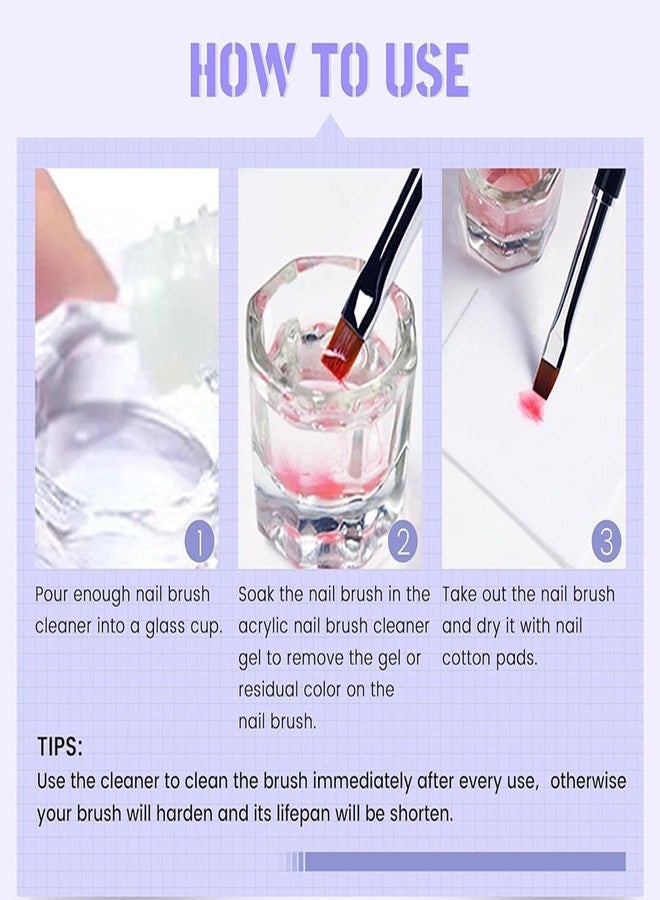 AOBOO Nail Brush Cleaner Brush Cleaner 4fl.oz 120ml Remover Cleanser Clean and Care Acrylic Nail Brushes Gel Nail Polish Brushes Nail Brushes 50 cotton flakes crystal glass NailS Tech Supplies - Image 5