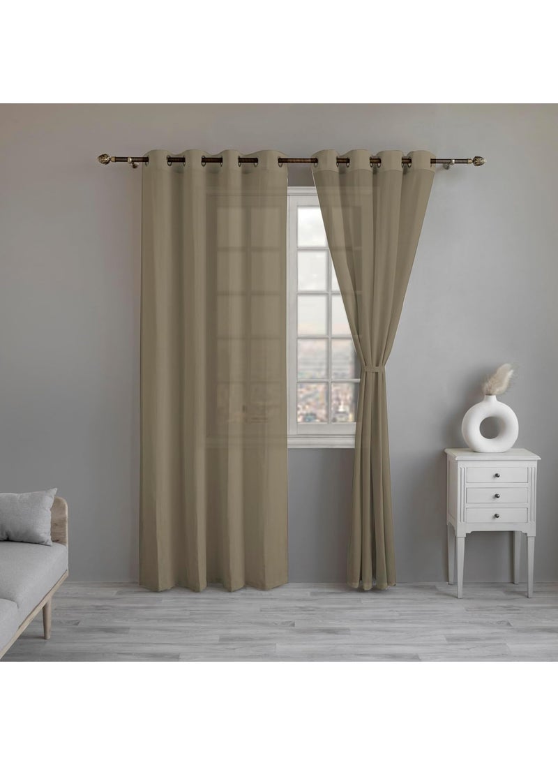 LINENWALAS LINENWALAS Beige Cotton Linen Sheer Curtains, 5 Feet Window Curtain, Set of 2 Solid Curtains for Kitchen, Bedroom, Curtains with Eyelet Rings, Light Filtering (4.5X 5 ft)  - Image 1
