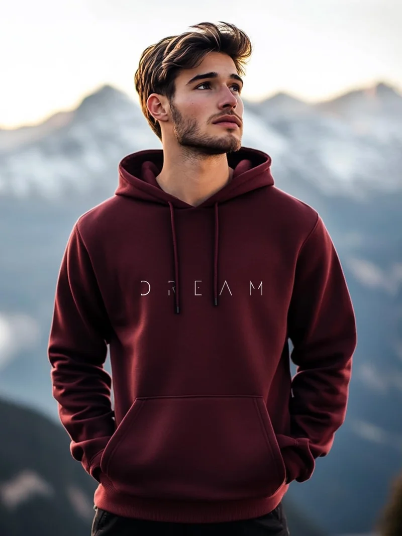 نوبيرو Burgundy Hooded Sweatshirt for Men