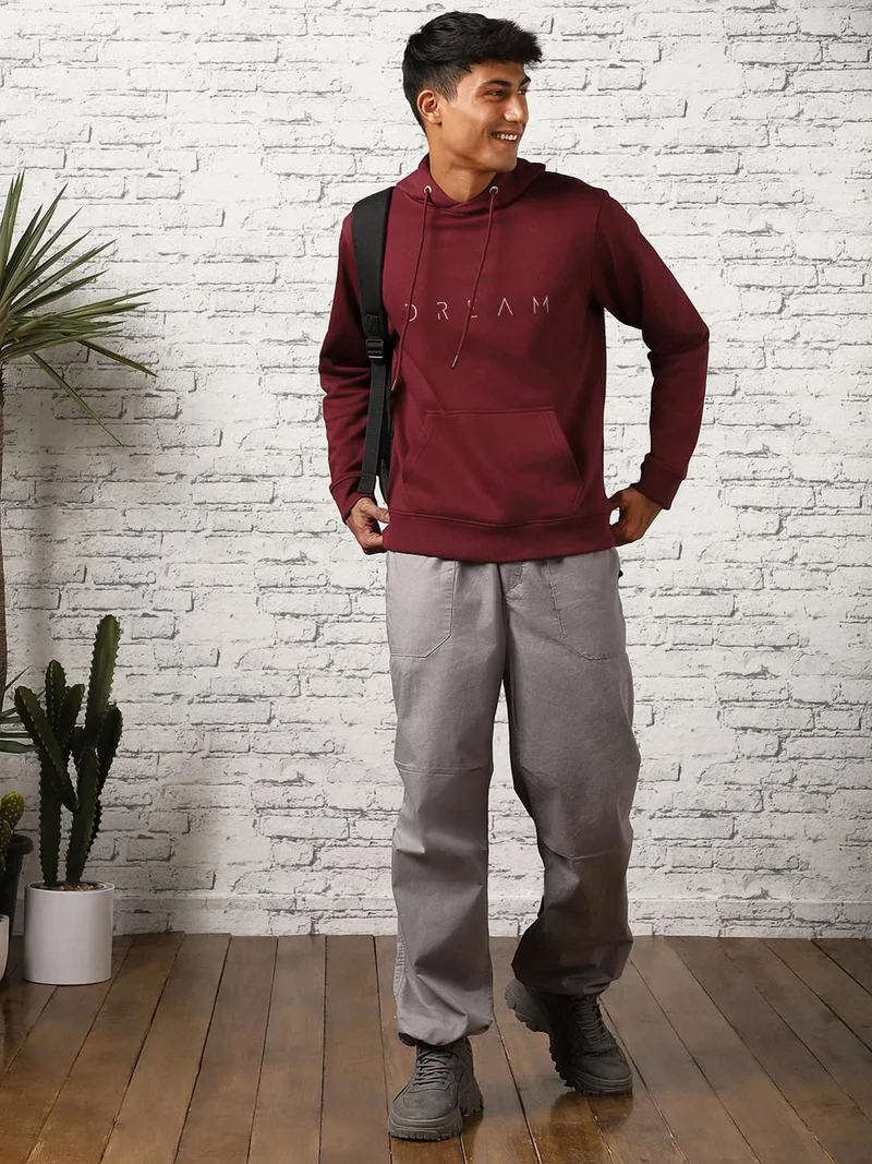 Nobero  Burgundy Hooded Sweatshirt for Men for Men | Best Price UAE