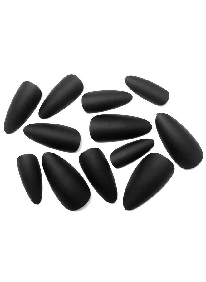 LifexTol - 240Pc Almond Press On Nails Medium Length Fake Nails Black Matte Almond Nails Press On Nail Short Stiletto False Nail Tips Colored Artificial Fingernail & Nail Glue Adhesive Tabs For Women - Image 1