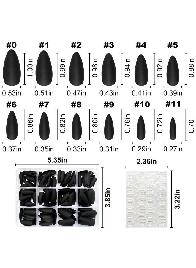 LifexTol - 240Pc Almond Press On Nails Medium Length Fake Nails Black Matte Almond Nails Press On Nail Short Stiletto False Nail Tips Colored Artificial Fingernail & Nail Glue Adhesive Tabs For Women - Image 1