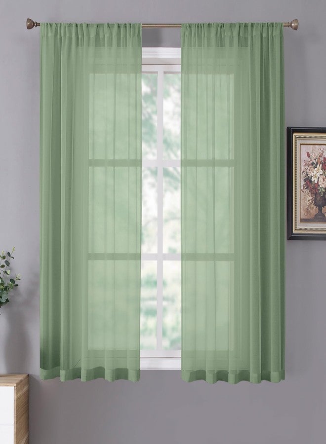 Tollpiz Short Sheer Curtains Linen Textured Bedroom Curtain Sheers Light Filtering Rod Pocket Voile Curtains for Living Room, 54 x 45 inches Long, Sage Green, Set of 2 Panels
