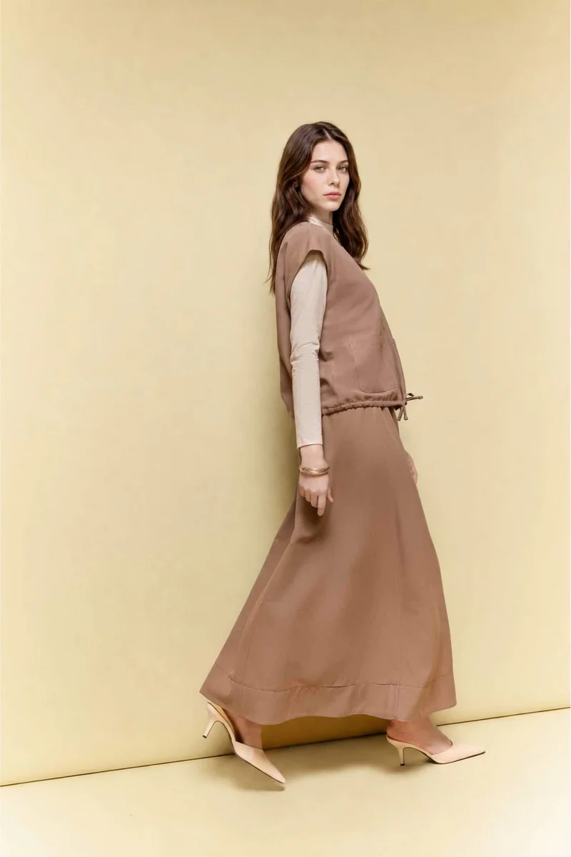 ديفاكتو A Line Linen Blended Maxi Skirt