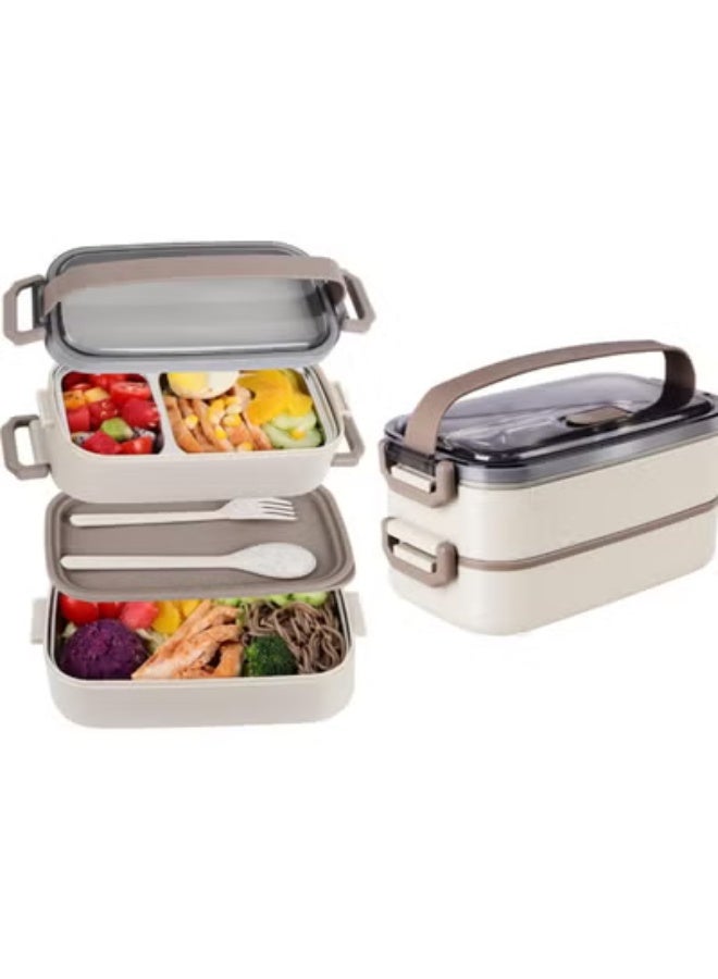 ريد ليف صندوق غداء 800 مل، مكون من طبقتين، محمول، دافئ للطعام، صغير الحجم، قابل للفصل، مصنوع من الفولاذ المقاوم للصدأ 304 - Image 1