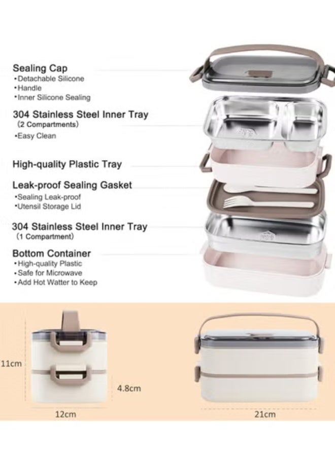 ريد ليف صندوق غداء 800 مل، مكون من طبقتين، محمول، دافئ للطعام، صغير الحجم، قابل للفصل، مصنوع من الفولاذ المقاوم للصدأ 304 - Image 3