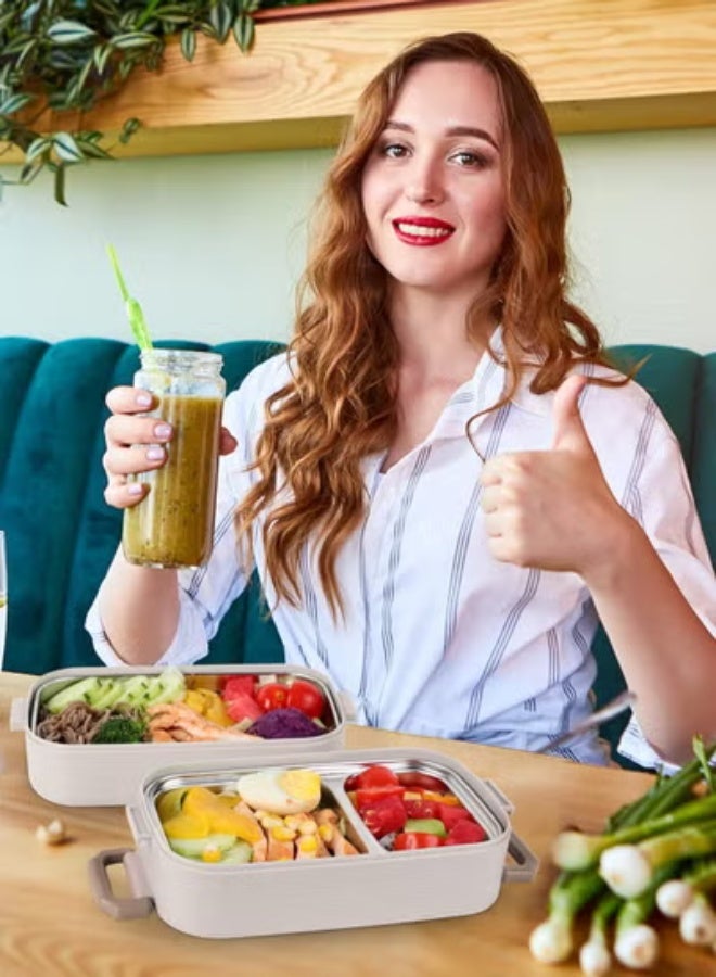 ريد ليف صندوق غداء 800 مل، مكون من طبقتين، محمول، دافئ للطعام، صغير الحجم، قابل للفصل، مصنوع من الفولاذ المقاوم للصدأ 304 - Image 4