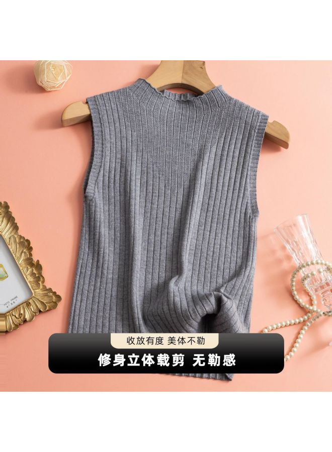 Your Sun Women'S Knitted Undershirt, Suit Base Layer, High-End Semi-Turtle Neck Slim Fit Inner Wear, Knitted Camisole Top - Image 2