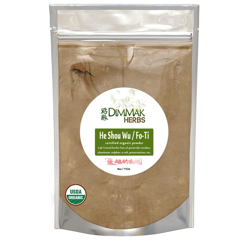 dimmak herbs Dimmak Herbs Organic Fo Ti Root Raw Chinese Herb Powder CurePrepared USDA Organic He Shou Wu Polygonum Multiflorum Preperata Add to Water or Smoothie 1 4oz112g Bag 