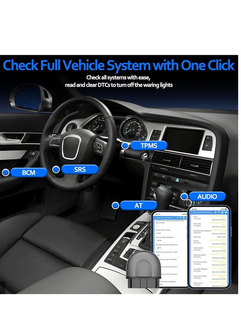 SYOSI OBD2 Bluetooth Car Scanner Adapter, Wireless OBD II Diagnostic Scan Tools for iPhone  Android, Enhanced Vehicle Code Readers with All System Scan, Live Data, Freeze Frame, Performance Test - Image 2