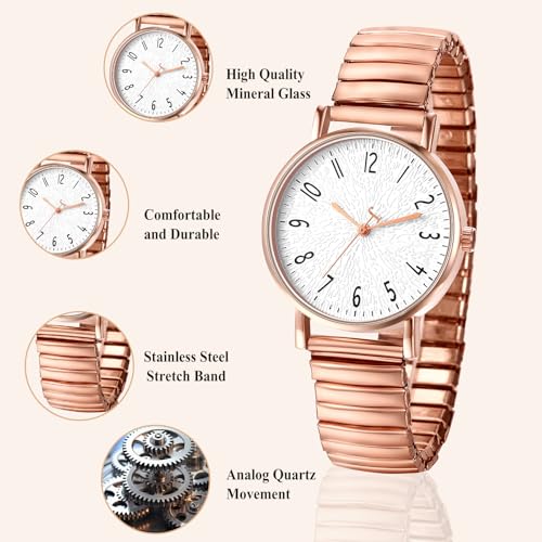 OIDEA Women's Elastic Strap Watches: Large Face Arabic Numerals Analog Quartz Wrist Watches for Women Easy Reader Stretch Band Waterproof Ladies Wratch Rosegold - Image 4