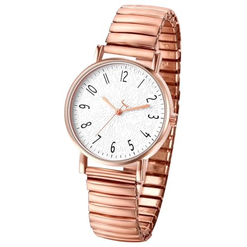 OIDEA Women's Elastic Strap Watches: Large Face Arabic Numerals Analog Quartz Wrist Watches for Women Easy Reader Stretch Band Waterproof Ladies Wratch Rosegold - Image 1