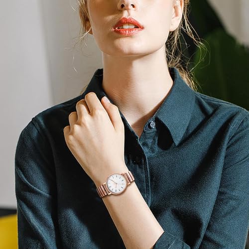 OIDEA Women's Elastic Strap Watches: Large Face Arabic Numerals Analog Quartz Wrist Watches for Women Easy Reader Stretch Band Waterproof Ladies Wratch Rosegold - Image 2