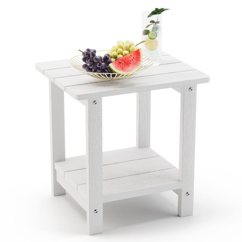 LUE BONA LUE BONA Adirondack Outdoor Side Table 2Tier White HDPS Patio End Table Weather Resistant Morden Side Table for Patio Pool Porch 
