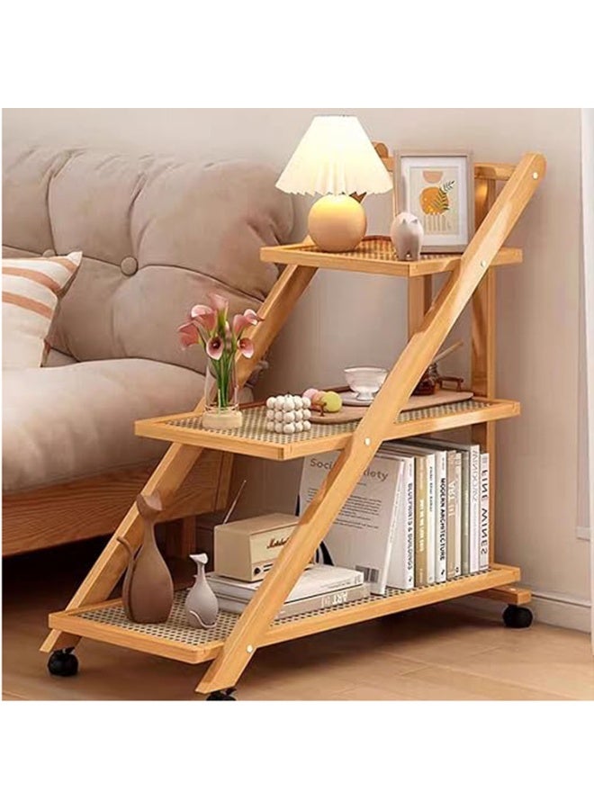 LINGWEI 3 Tier Foldable Bamboo Serving Cart Multifunctional Kitchen Trolley with Movable Wheels Space Saving Design - Image 2