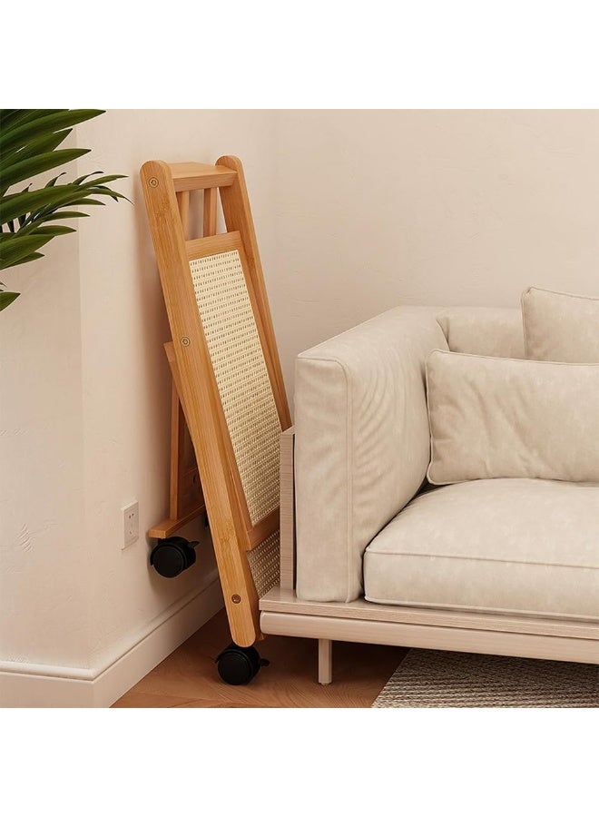 LINGWEI 3 Tier Foldable Bamboo Serving Cart Multifunctional Kitchen Trolley with Movable Wheels Space Saving Design - Image 5