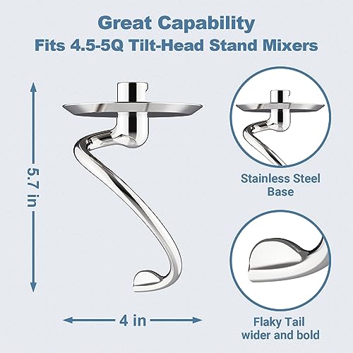 Cofun Stainless Steel Spiral Dough Hook for Kitchenaid Stand Mixer, 4.5 Qt - 5 Qt Tilt-Head Stand Mixer Attachments for Kitchenaid Dough Hook - Dishwasher Safe by Cofun - Image 3