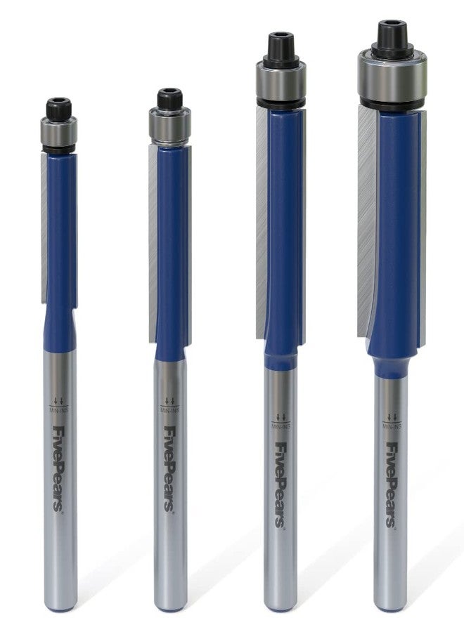 FivePears 4Pcs Flush Trim Router Bits Set 1/4 Inch Shank, Bottom Bearing Flush Cut Trim Router Bit for Woodworking, 1/4", 5/16", 3/8", 1/2" Diameter - Image 1