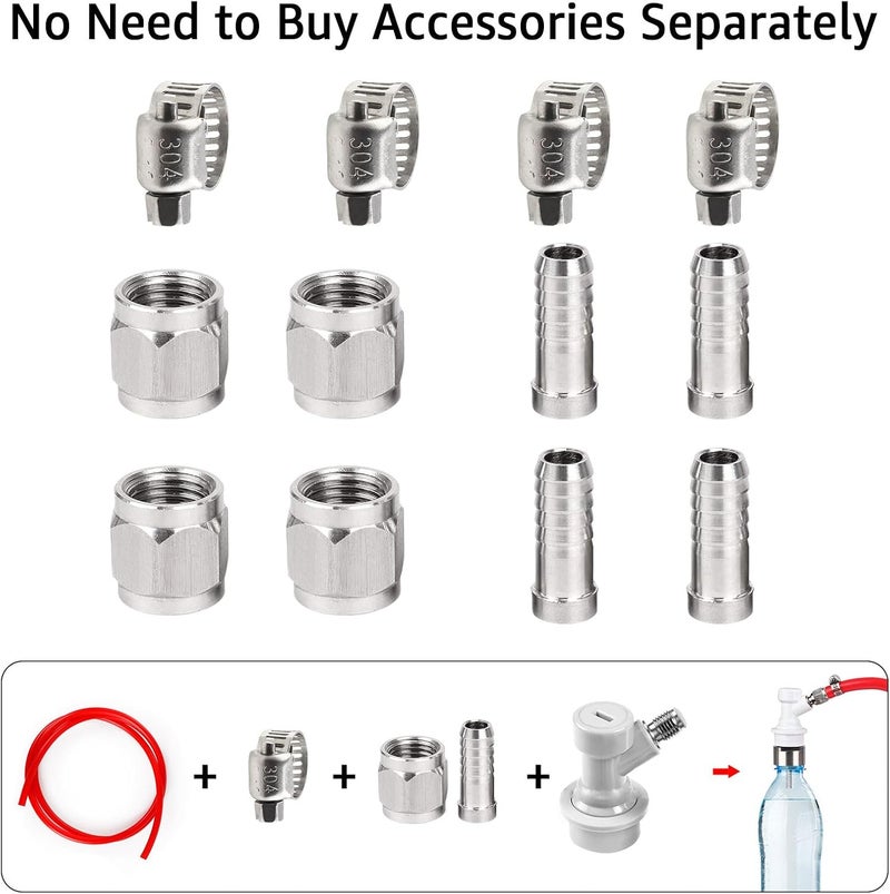 MRbrew 【2 Pairs】 Ball Lock Disconnect Set, Home Brew Ball Lock Keg Fittings with MFL Thread Swivel Nuts, Corny Keg Fittings with Stainless Steel 5/16'' Gas & 1/4'' Liquid Barbs & Extra 4 Hose Clamps - Image 3