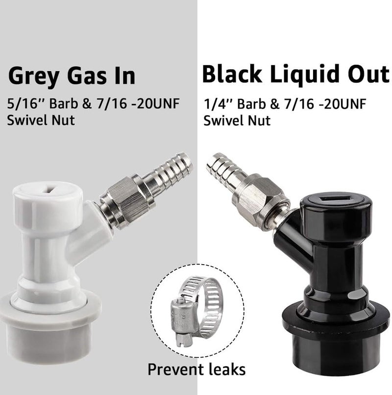 MRbrew 【2 Pairs】 Ball Lock Disconnect Set, Home Brew Ball Lock Keg Fittings with MFL Thread Swivel Nuts, Corny Keg Fittings with Stainless Steel 5/16'' Gas & 1/4'' Liquid Barbs & Extra 4 Hose Clamps - Image 2