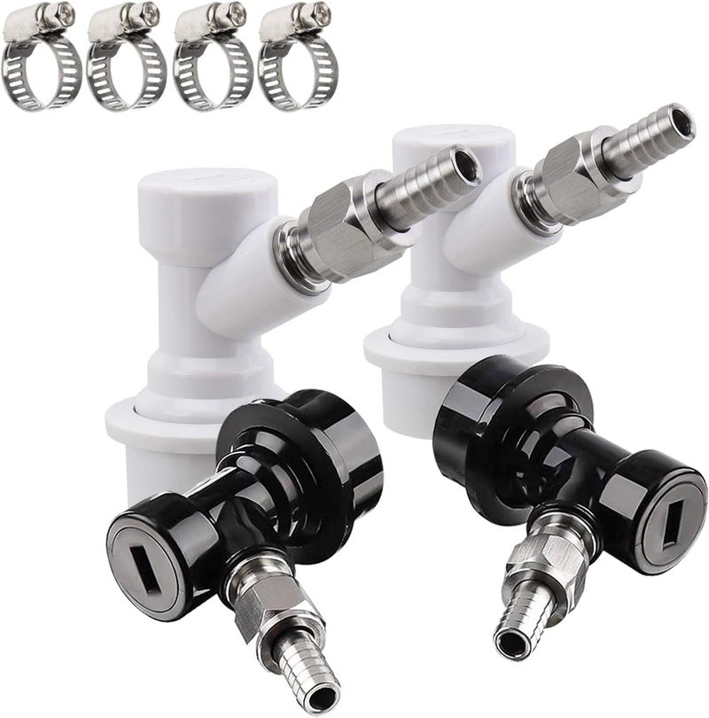 MRbrew 【2 Pairs】 Ball Lock Disconnect Set, Home Brew Ball Lock Keg Fittings with MFL Thread Swivel Nuts, Corny Keg Fittings with Stainless Steel 5/16'' Gas & 1/4'' Liquid Barbs & Extra 4 Hose Clamps - Image 1