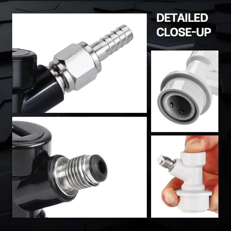 MRbrew 【2 Pairs】 Ball Lock Disconnect Set, Home Brew Ball Lock Keg Fittings with MFL Thread Swivel Nuts, Corny Keg Fittings with Stainless Steel 5/16'' Gas & 1/4'' Liquid Barbs & Extra 4 Hose Clamps - Image 4