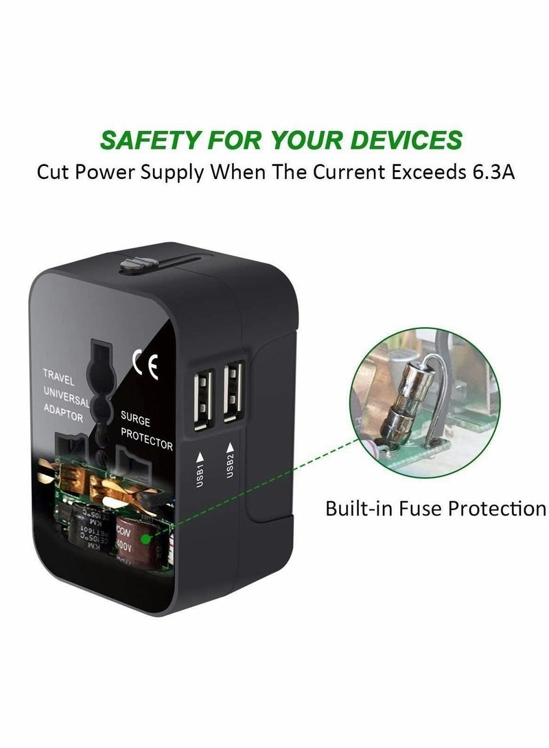 Universal Travel Adapter, Wall AC Power Plug Adapter Charger with Dual USB Charging Ports for Cell Phone Laptop, Black - Image 5