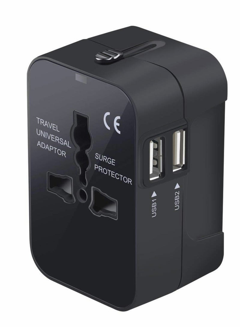 Universal Travel Adapter, Wall AC Power Plug Adapter Charger with Dual USB Charging Ports for Cell Phone Laptop, Black - Image 1