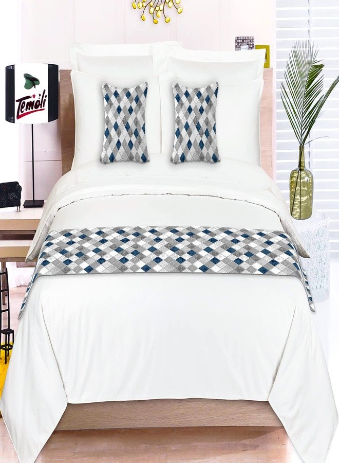 Temoli® Bed Runner with Reversible Cushion Cover Decorative Scarf for Bedroom Hotel Wedding Room 18x90 in, 16x16 in. (Boxes-Multi) - Image 1