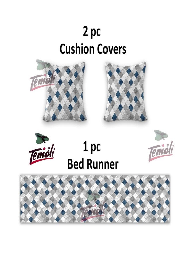 Temoli® Bed Runner with Reversible Cushion Cover Decorative Scarf for Bedroom Hotel Wedding Room 18x90 in, 16x16 in. (Boxes-Multi) - Image 2