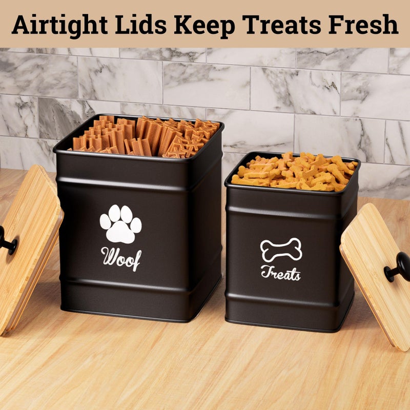 HB Design Co. Dog Treat Container Airtight Set of 2 - 8x6 & 7x5 inch Iron Dog Treat Jars for Kitchen Counter with Airtight Bamboo Lids - 20 Cup Capacity Pet Treat Container Set - Doggie Cookie Jar - Treats Canister - Image 4