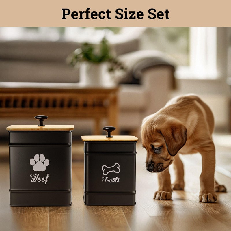 HB Design Co. Dog Treat Container Airtight Set of 2 - 8x6 & 7x5 inch Iron Dog Treat Jars for Kitchen Counter with Airtight Bamboo Lids - 20 Cup Capacity Pet Treat Container Set - Doggie Cookie Jar - Treats Canister - Image 5