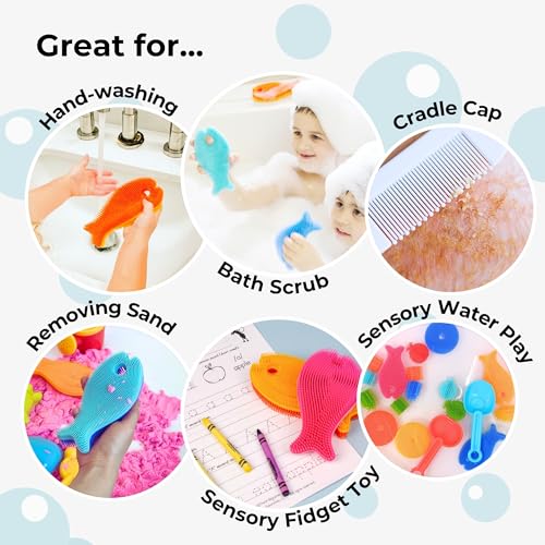 Innobaby Bathin' Smart Silicone Fish Bath Scrub, Aqua/Periwinkle - Image 5