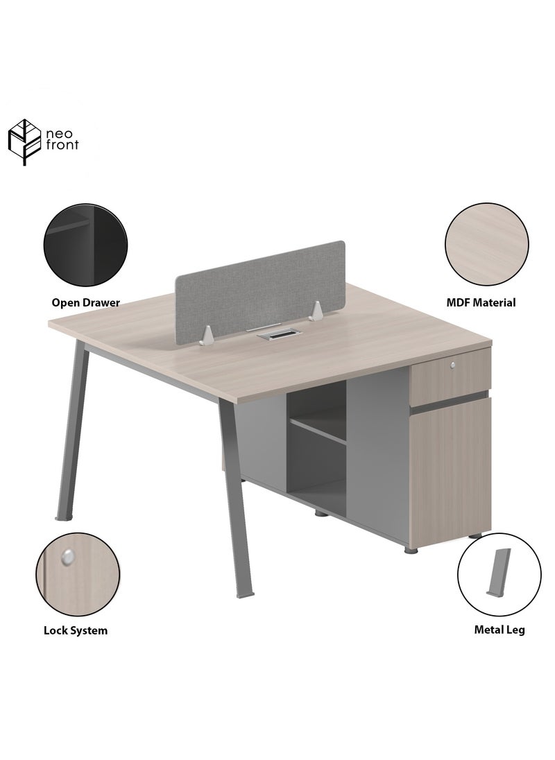 Neo Front - Neo Front Double Desk with 2 Drawers, Two Person Desk Long Computer Desk with Storage Shelves, Writing Table Study Desk for Home Office SM-ZT1212B - Image 1