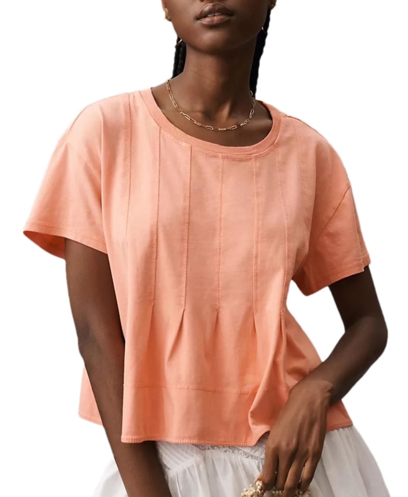 OPCAKM Cute Tops for Women Summer Pleated Swing T-Shirt Casual Babydoll Peplum Tops Lightweight Flowy Loose Fit Tee(Orange-M) - Image 1
