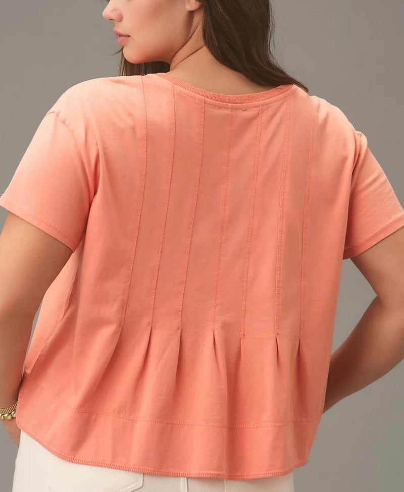 OPCAKM Cute Tops for Women Summer Pleated Swing T-Shirt Casual Babydoll Peplum Tops Lightweight Flowy Loose Fit Tee(Orange-M) - Image 3