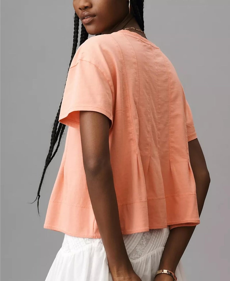 OPCAKM Cute Tops for Women Summer Pleated Swing T-Shirt Casual Babydoll Peplum Tops Lightweight Flowy Loose Fit Tee(Orange-M) - Image 5