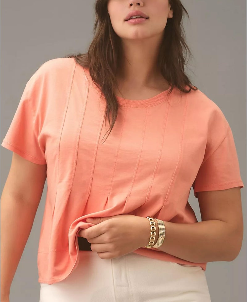 OPCAKM Cute Tops for Women Summer Pleated Swing T-Shirt Casual Babydoll Peplum Tops Lightweight Flowy Loose Fit Tee(Orange-M) - Image 2