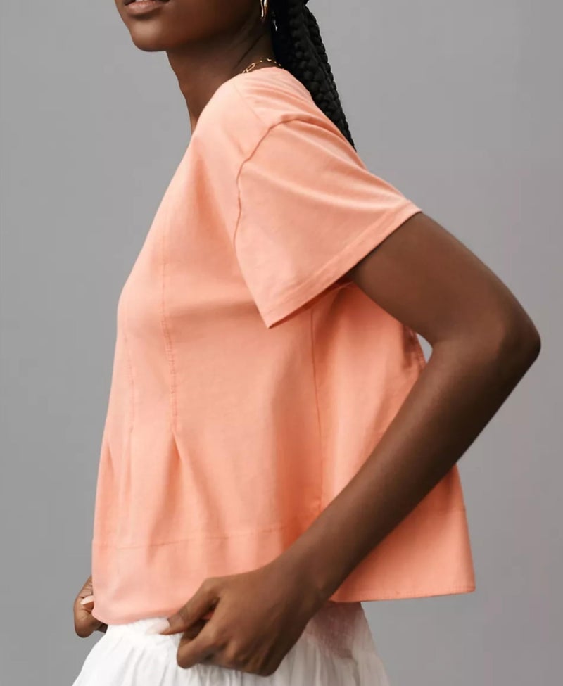 OPCAKM Cute Tops for Women Summer Pleated Swing T-Shirt Casual Babydoll Peplum Tops Lightweight Flowy Loose Fit Tee(Orange-M) - Image 4