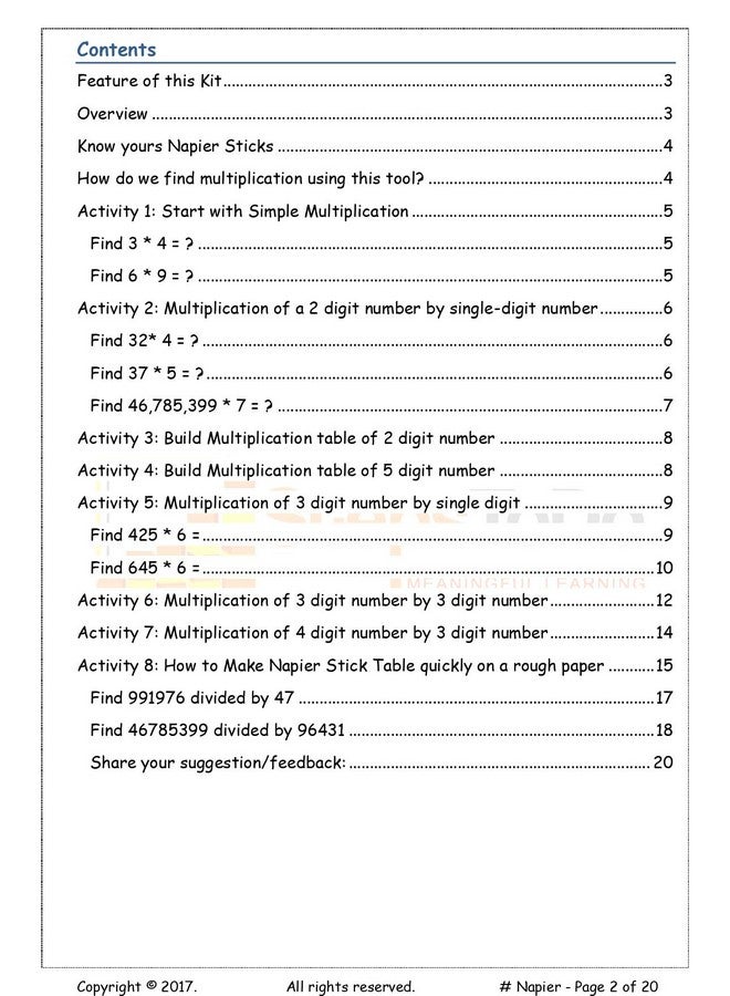 StepsToDo Napier Bones Sticks Kit. with Usage Manual. Tool for Learning Foundation of Multiplication and Division. Useful for Mental or Quicker Calculations - Image 5