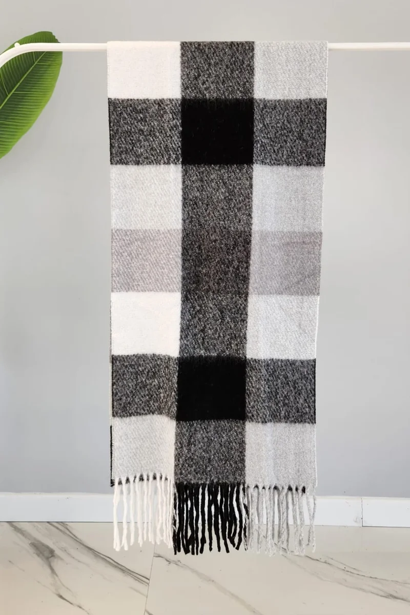 ريمسا مايو Tassel Patterned Boucle Scarf Shawl 45X200 cm 1270 Black