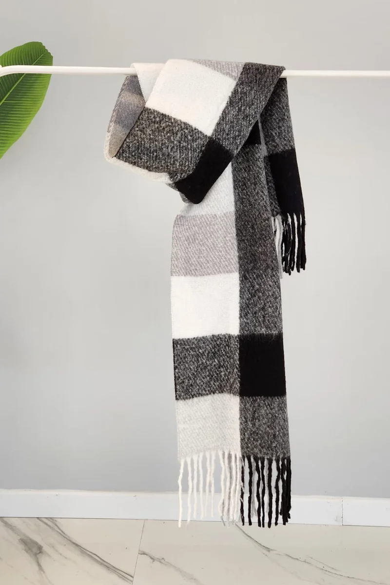 ريمسا مايو Tassel Patterned Boucle Scarf Shawl 45X200 cm 1270 Black