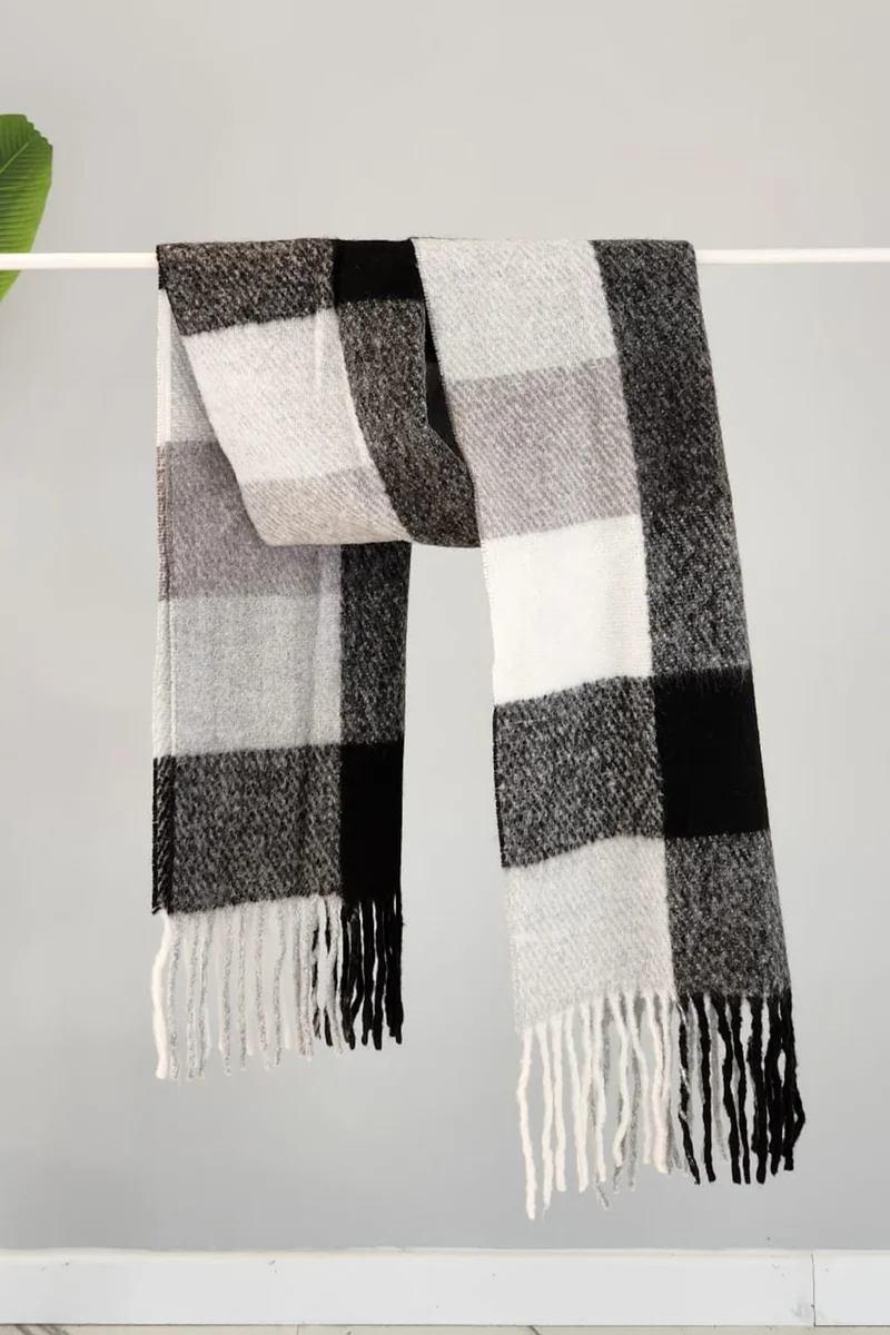 ريمسا مايو Tassel Patterned Boucle Scarf Shawl 45X200 cm 1270 Black