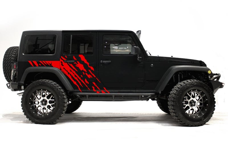 Factory Crafts Splash Side Graphics Kit Vinyl Decal Wrap Compatible with Jeep Wrangler 4 Door 20072016 Dark Red