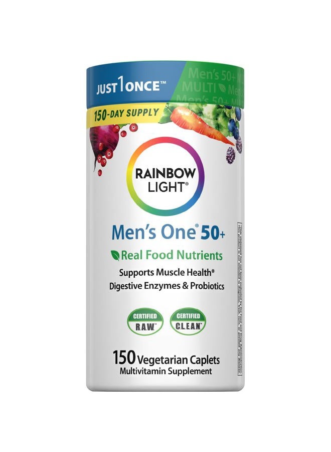 Rainbow Light فيتامينات متعددة للرجال 50+، فيتامين C، D والزنك، بروبيوتيك، فيتامينات متعددة للرجال 50+ توفر دعم مناعي عالي الفعالية، غير معدلة وراثيًا، نباتية، 60 قرص - Image 1