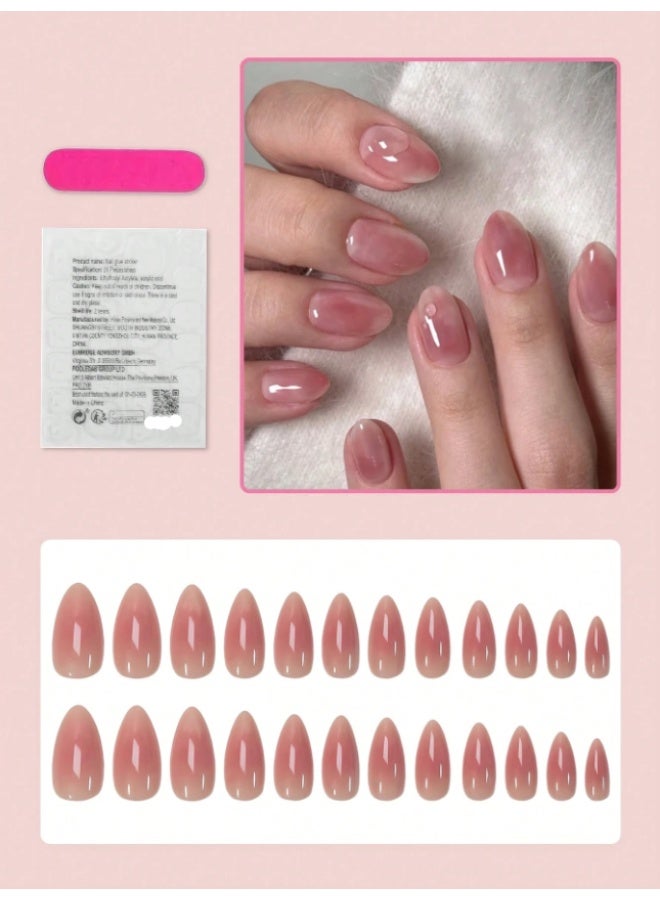 Tuline 24pcs Medium Almond Ombre Nail Stickers, Short Pointed Design, Fresh & Glossy, Full Coverage, Korean Style, Suitable For Women & Girls DIY Manicure At Home, Summer Nail Art, Nail Supplies Nails - Image 2