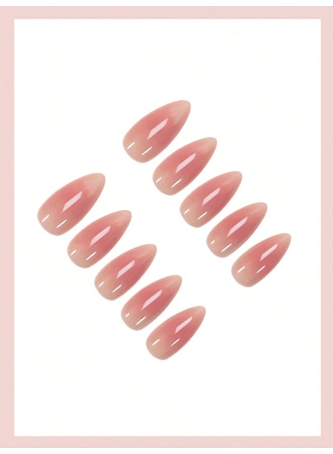Tuline 24pcs Medium Almond Ombre Nail Stickers, Short Pointed Design, Fresh & Glossy, Full Coverage, Korean Style, Suitable For Women & Girls DIY Manicure At Home, Summer Nail Art, Nail Supplies Nails - Image 3